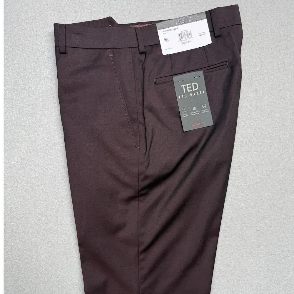 Ted Baker Men's Modern-Fit Stretch Wool-Blend suit pants Red 30x32 $200